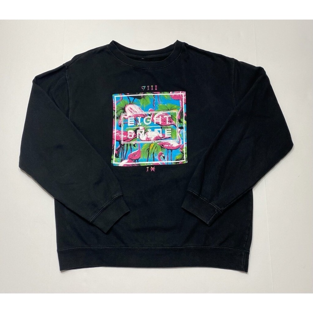 Eight & Nine Mens Sweatshirt Size L ‎ Black Pullover Long Sleeve Tropic Graphic